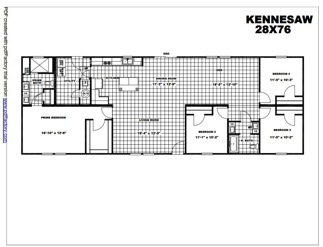 Clayton 27ELN28764AH — 4 bed, 2 bath, 1,200 sq ft new manufactured home
